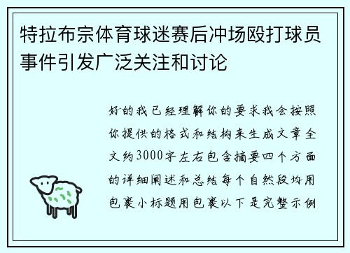 特拉布宗体育球迷赛后冲场殴打球员事件引发广泛关注和讨论 特拉布宗体育球迷赛后冲场殴打球员事件引发广泛关注和讨论